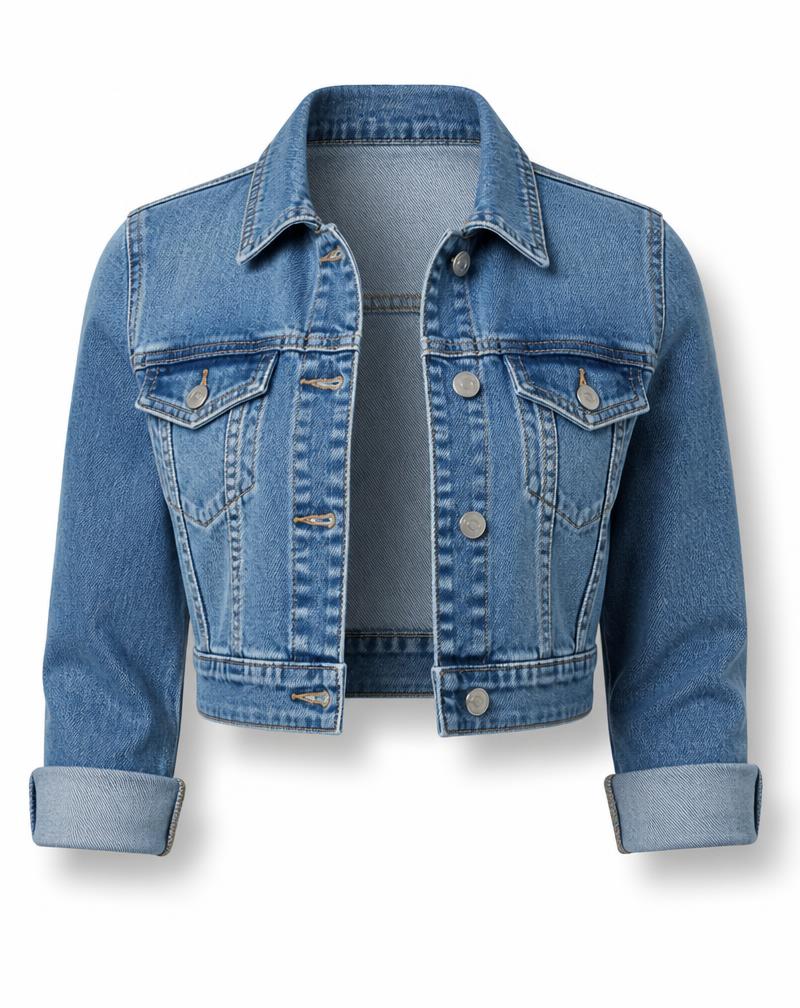 Cropped mid-blue denim jacket