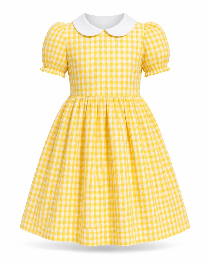 Yellow gingham dress with white collar