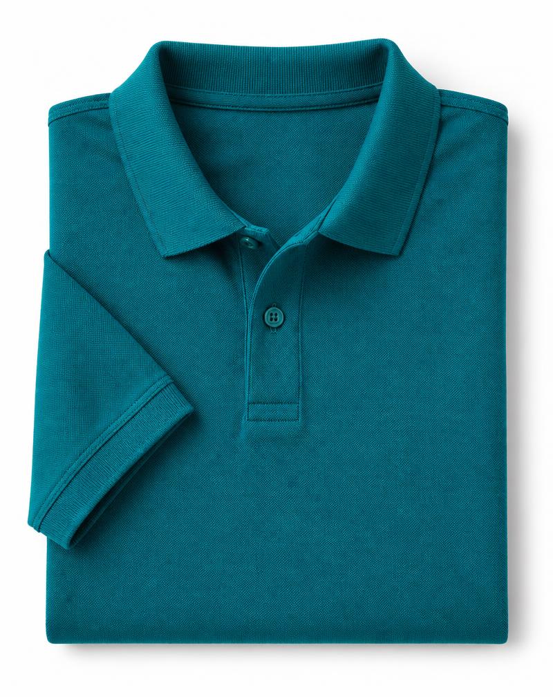 Folded teal piqué polo shirt